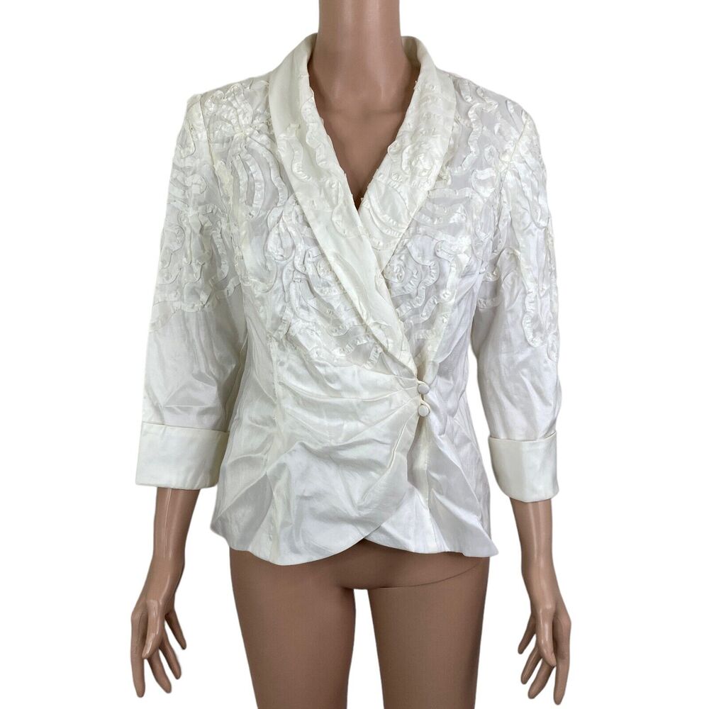 Alex Evenings Blazer Formal Womens Medium Applique White Button Side Waist